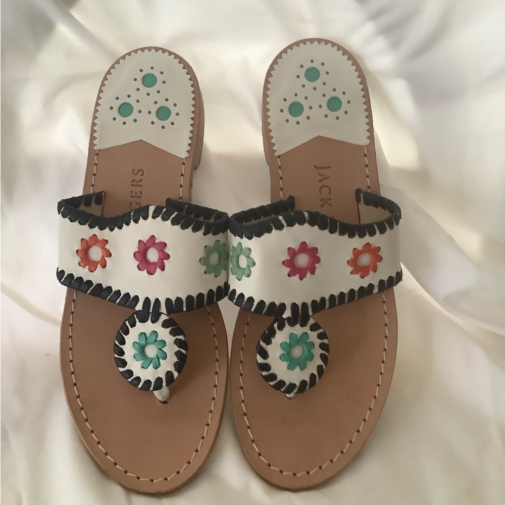 Jack Rogers Women's Sandals - White with Multicolor Floral Accents. - Picture 2 of 4
